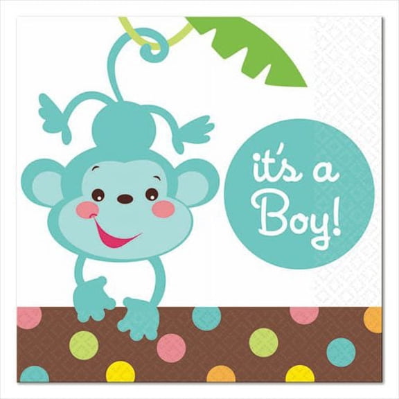 Fisher Price Baby Shower Boy Disposable Napkins, Multicolor, 16 Count