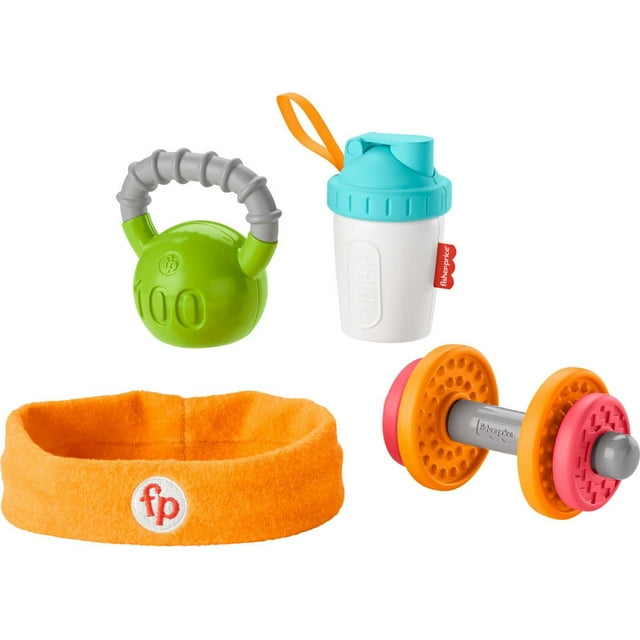 Fisher-Price Baby Teething & Rattle Toys Baby Biceps Gift Set, Gym-Themed for Infant Fine Motor & Sensory Play, 4 Pieces