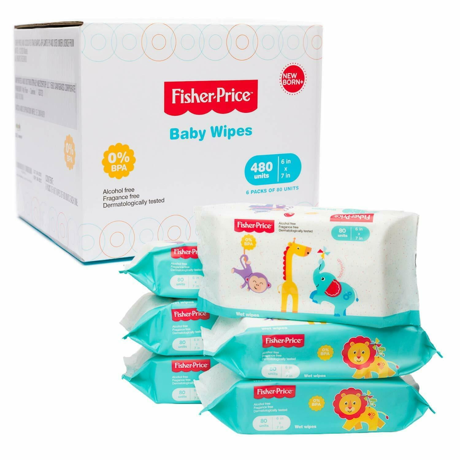 Fisher Price Baby Wipes Unscented 80 Count (Pack of 6) 480 wipes