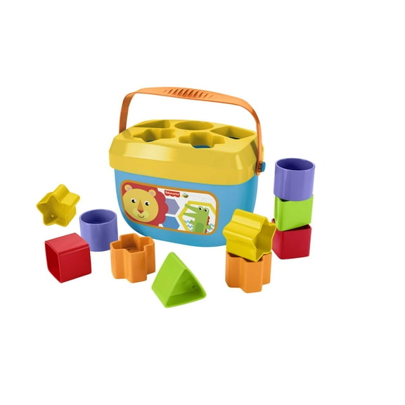 Fisher-Price Baby’s First Blocks Shape Sorting Toy with Storage Bucket, 12 Pieces