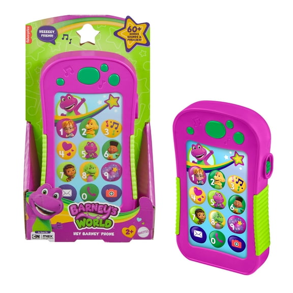 Fisher-Price Barney's World Hey Barney Phone Musical Toddler Toy with Lights for Kids, Multilanguage Version