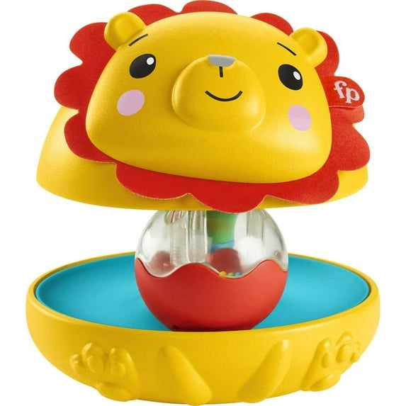 Fisher-Price Bat & Wobble Lion Infant Sensory Toy with Rattle & Chime Sounds for Ages 6+ Months