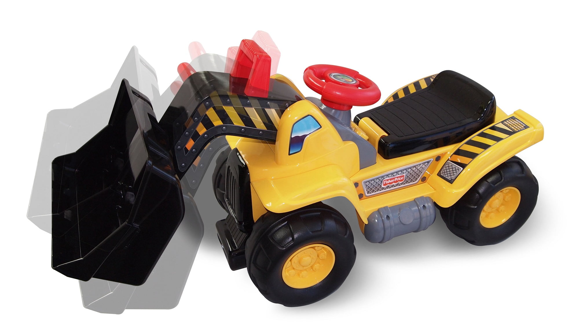 Yellow and Black Plastic Construction Ride-On with Working Bucket