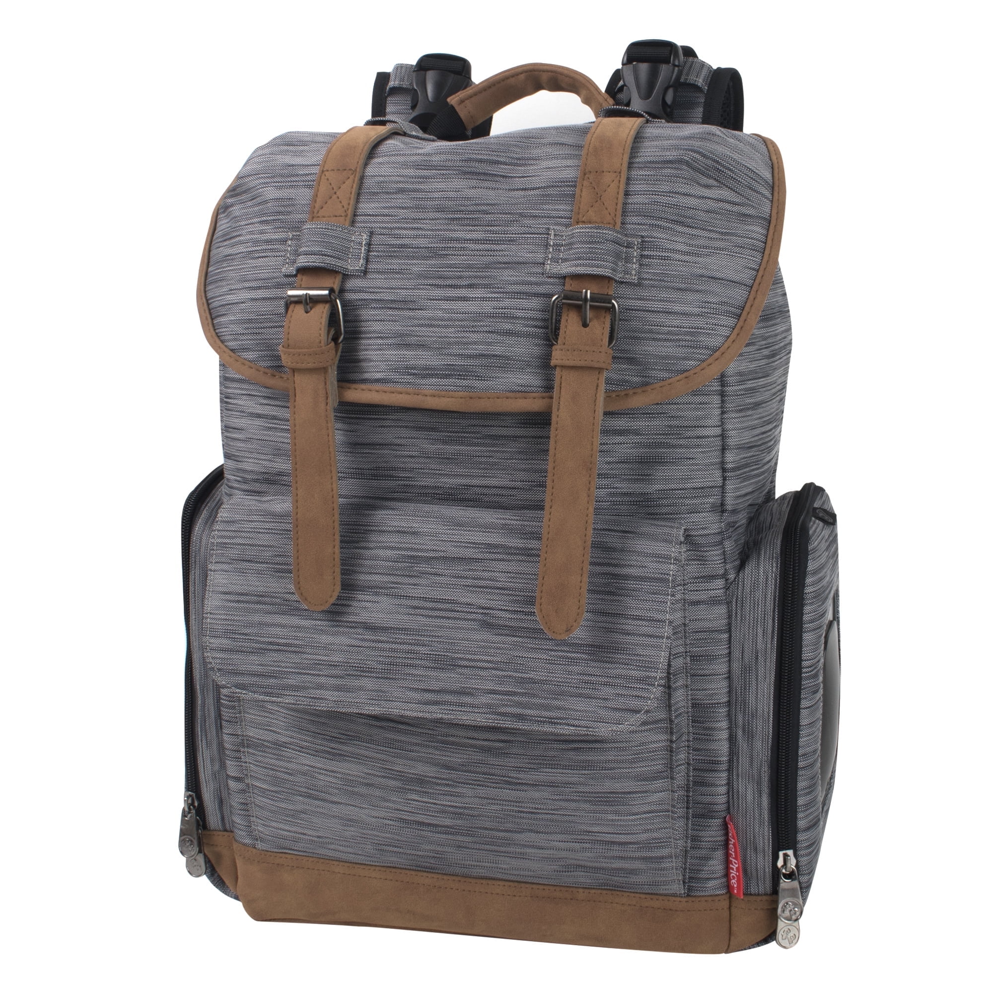 Fisher-Price Cairn Adjustable Backpack Diaper Bag with Insulated Bottle Pocket, Heather Gray
