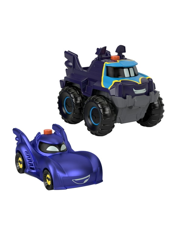 Fisher-Price DC Batwheels Light-Up 1:55 Scale Toy Cars, Bam the Batmobile & Buff, 2 Pieces