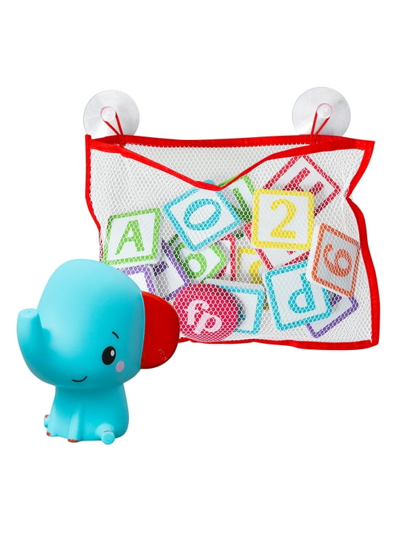 Fisher-Price Elephant Foam Letters & Numbers Bath Toys with Bath Toy Organizer, Baby Toys 6-12 Months