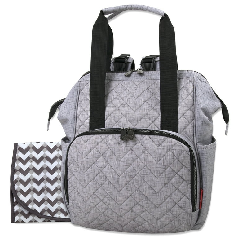 Fisher Price Emerson Multi Pocket Quilted Diaper Bag Backpack Tote with Matching Changing Pad Insulated Bottle Compartment Electronics Pocket and