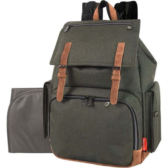 Fisher-Price Fastfinder Baby Essentials Diaper Travel Bag Backpack with Changing Pad, Insulated Bottle Pocket, Pacifier Pouch, Wipes Compartment & Stroller Hooks in Extra Large Unisex Hunter Green