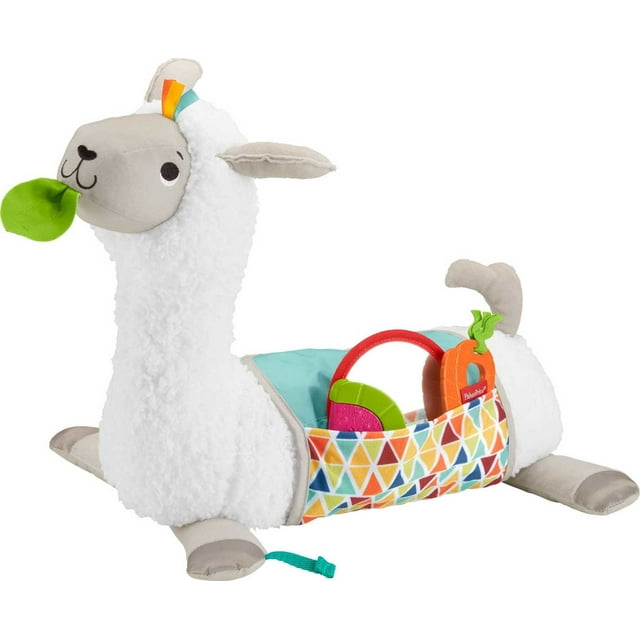 Fisher-Price Grow-with-Me-Tummy Time Llama Plush Baby Wedge with 3 Take-Along Sensory Toys, Unisex