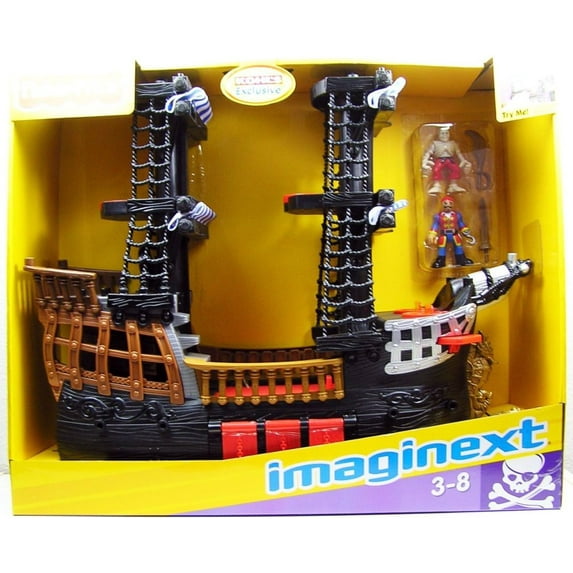 Fisher Price Imaginext Large Black & Red Pirate Ship with 2 Figures Playset