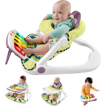 Fisher-Price Kick & Play Deluxe Sit-Me-Up Seat, Purple Monkey Baby Chair & Piano Learning Toy