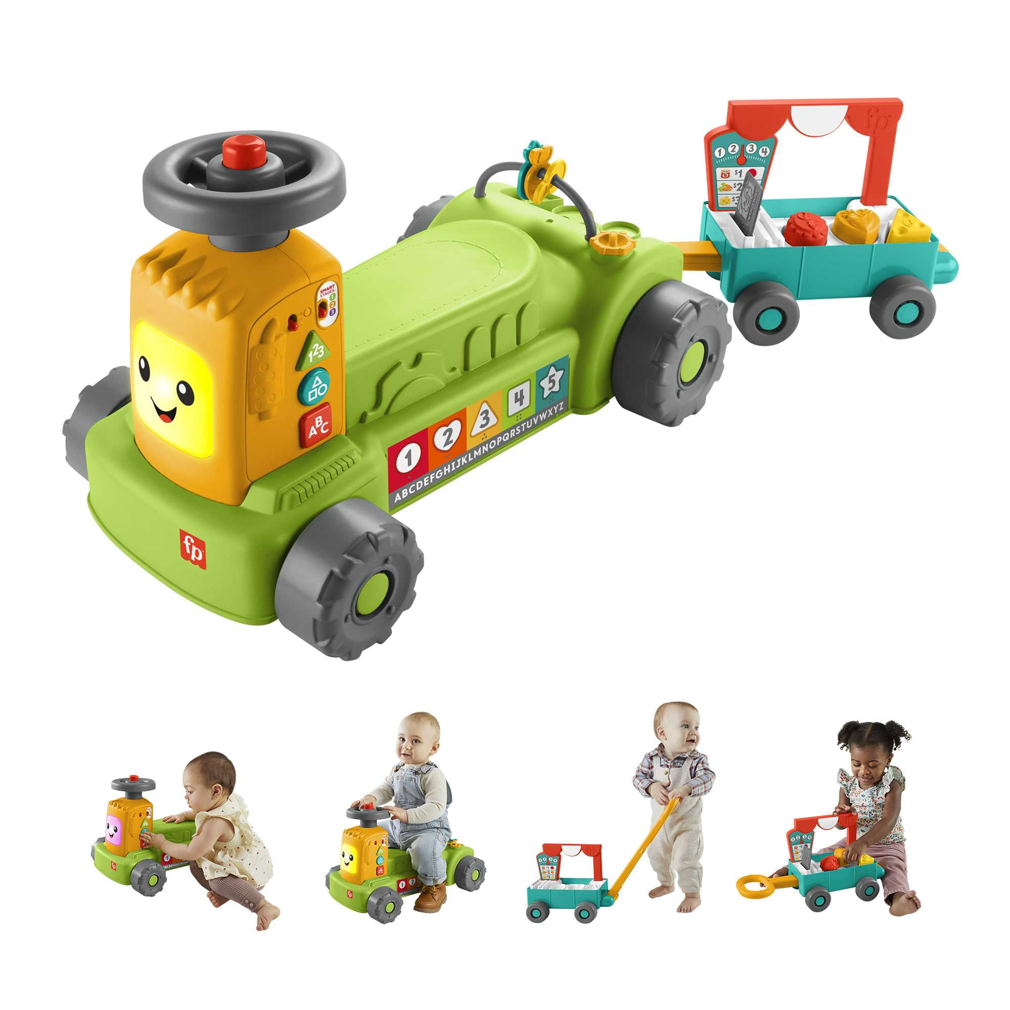 Fisher Price Laugh Learn 4 in 1 Farm to Market Tractor Ride On Learning Toy for Baby Toddlers