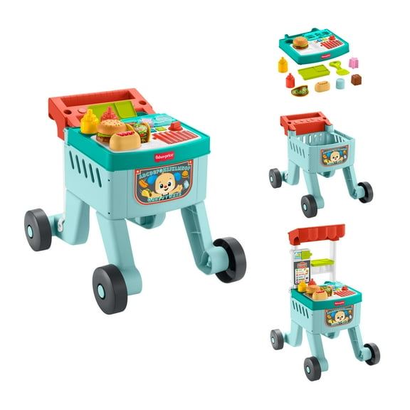 Fisher-Price Laugh & Learn 4-in-1 Snack Cart Baby Walker & Toddler Learning Toy with 14 Play Pieces