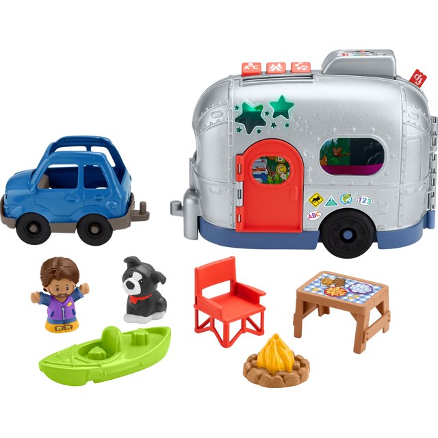 Fisher-Price Little People Light-Up Learning Camper Electronic Toy RV for Toddlers, 8 Pieces