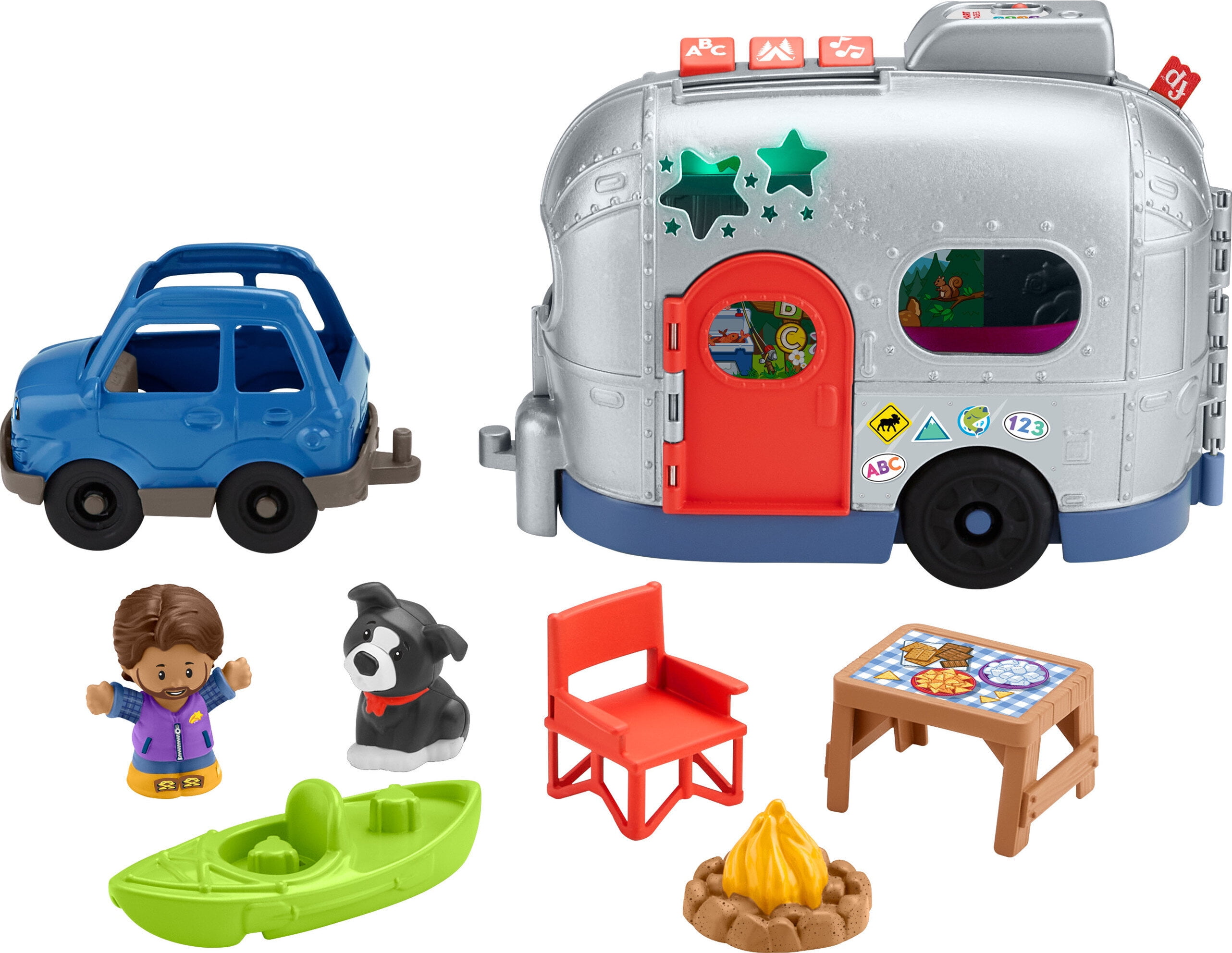 Fisher-Price Little People Light-up Learning Camper Electronic Toy RV for Toddlers, 8 Pieces