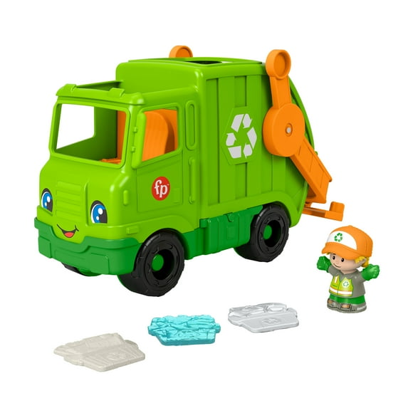 Fisher-Price Little People Recycling Truck Musical Toddler Garbage Toy Set, 5 Pieces