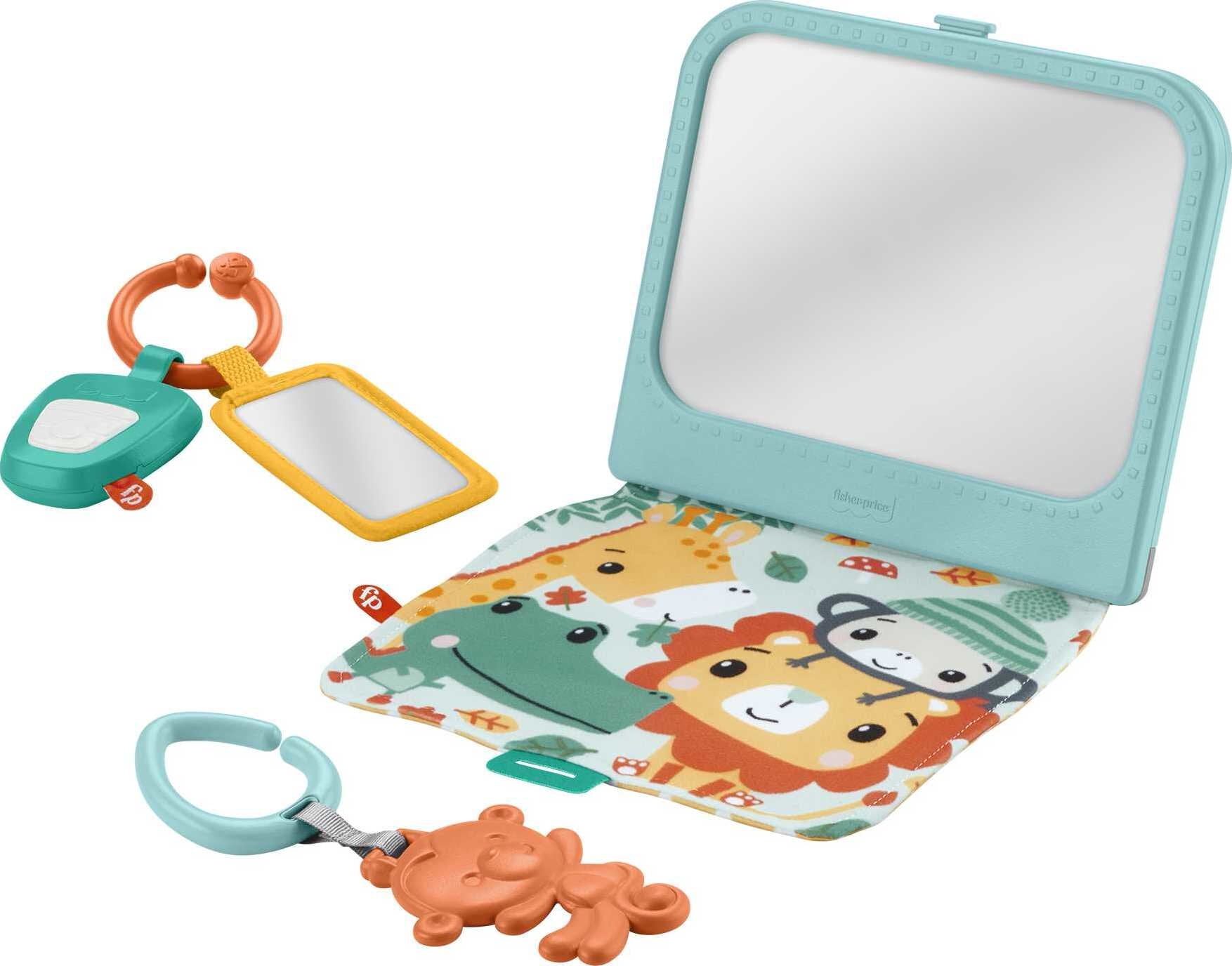 Fisher-Price Look & Listen BPA-free Rattle with Mirror & Teether Gift Set of Sensory Toys for Newborns