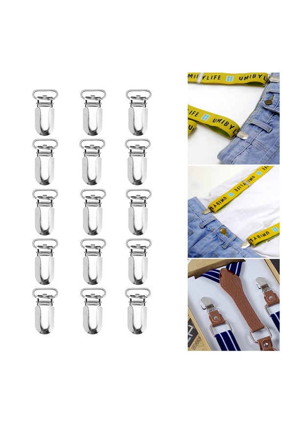 Metal Suspender Clips Durable for Clothes with Plastic Inserts White 50Pcs