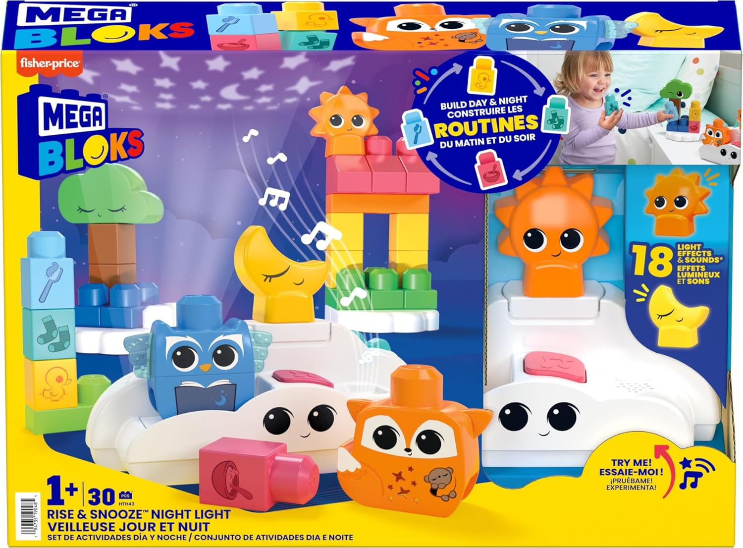 MEGA Bloks Rise & Snooze Night Light Sensory Block Toy (30 Pieces) For Toddler