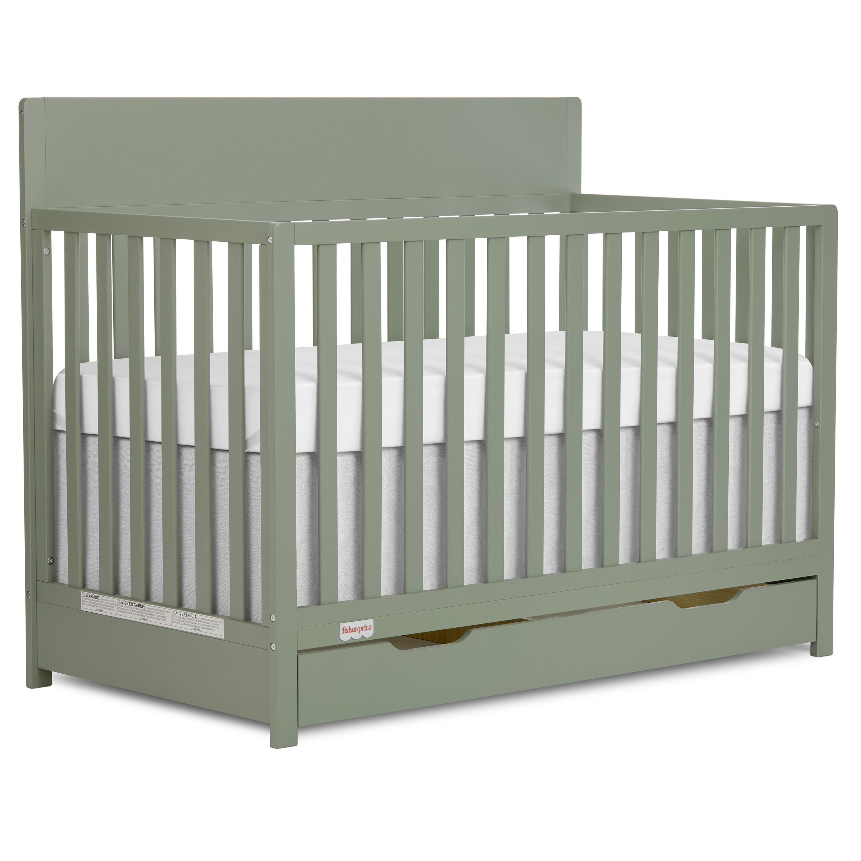 Fisher-Price Meadowbrook 4-in-1 Convertible Baby Crib with Drawer by Dream On Me, Meadow Green
