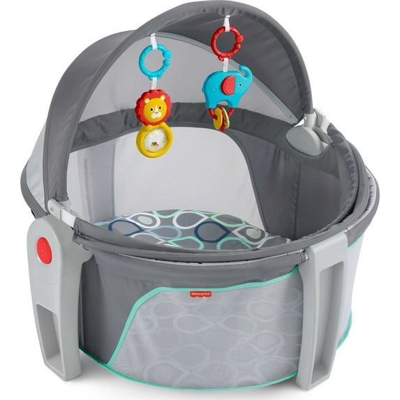 Fisher-Price On-The-Go Baby Dome Portable Bassinet & Play Space, Grey Bubbles, for Infants Birth+