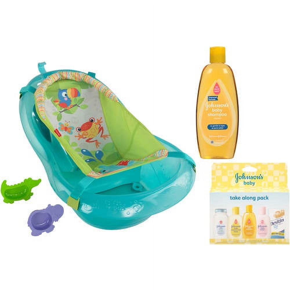 FisherPrice Rainforest Friends Tub with Johnson's Baby Shampoo and Take Along Pack Value Bundle