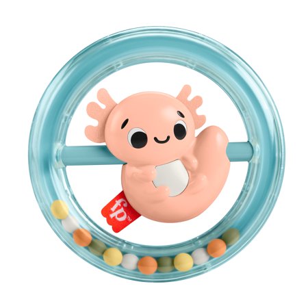 Fisher-Price Shake & Spin Axolotl Baby Rattle Toy with Fine Motor Activity for Newborns and Infants