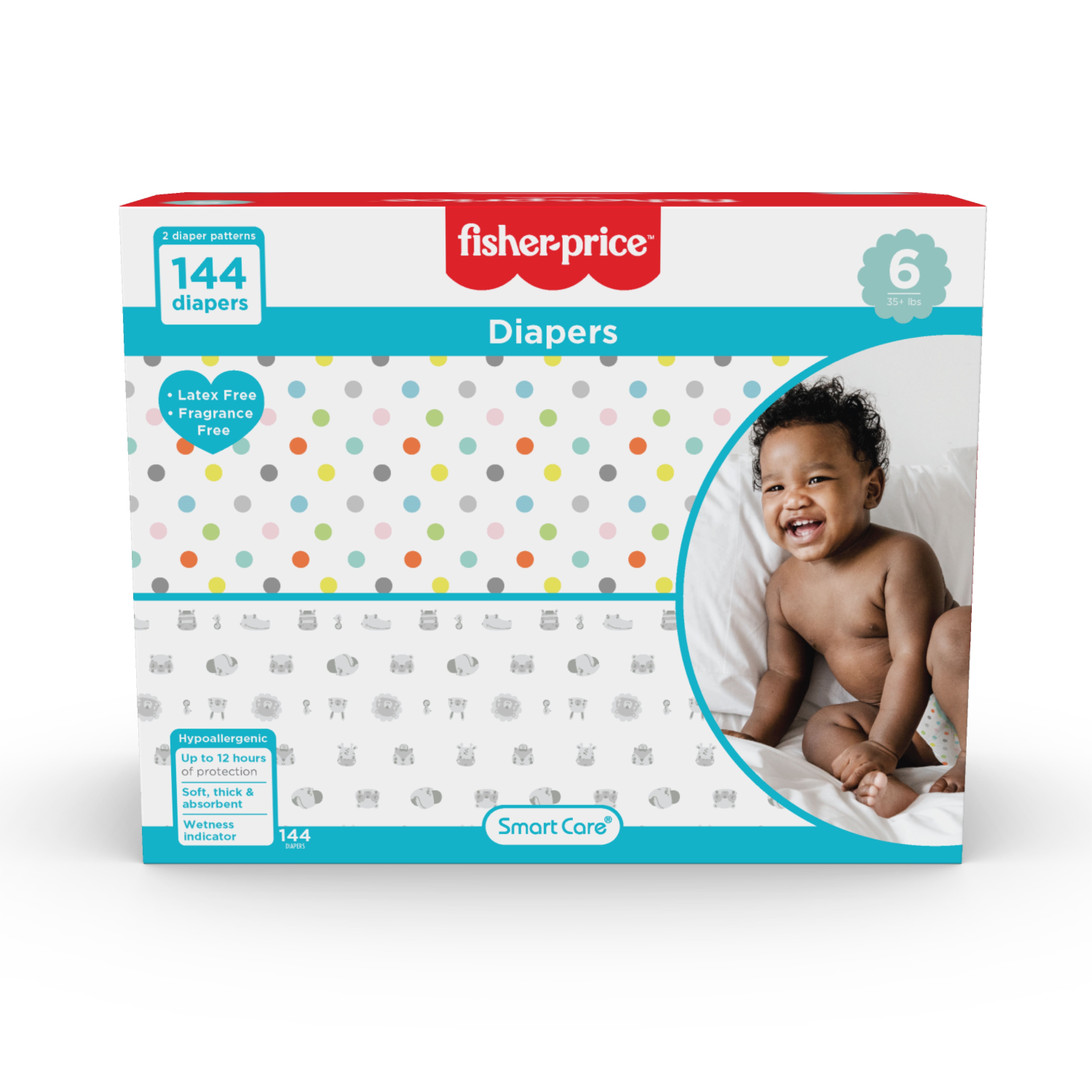 Fisher-Price Hypoallergenic Diapers for Toddlers, Size 6, 144