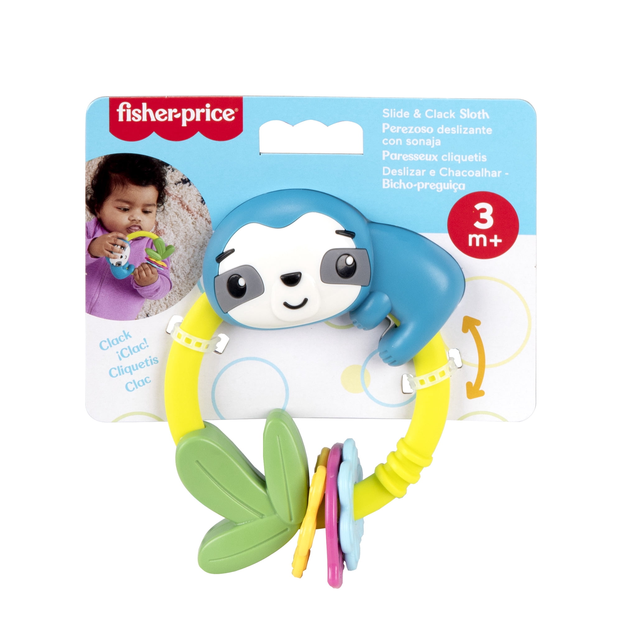Fisher-Price Slide & Clack Sloth Baby Teether Toy Sensory Activity for Tummy Time for Newborns