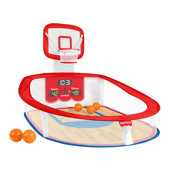 Fisher-Price Soft & Safe Basketball Set with Adjustable Backboard and 5 Air-Filled Balls for Indoor Play