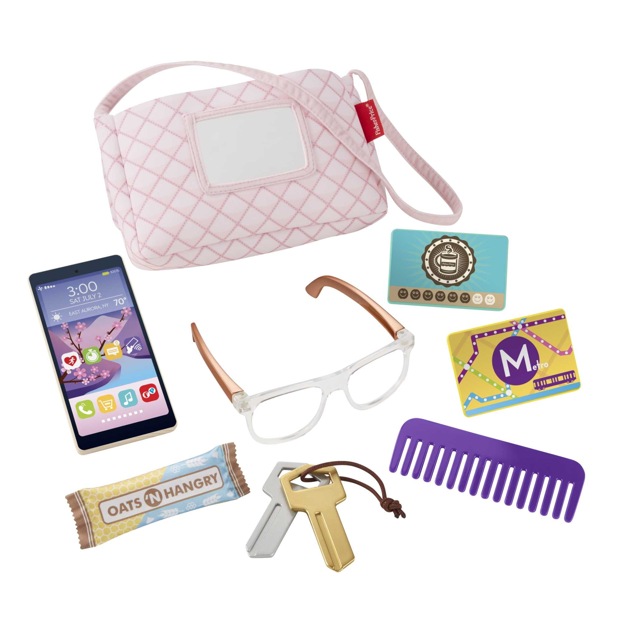 Fisher Price Strut n Style Bag 8 Piece Preschool Pretend Play Set with Toy Purse