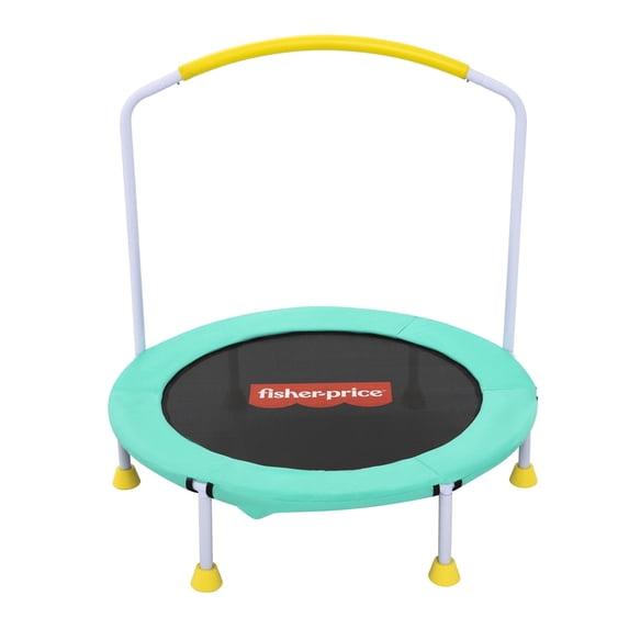 Fisher-Price WonderJump 3ft Indoor Mini Trampoline w/Handlebar for Toddlers & Kids, Green