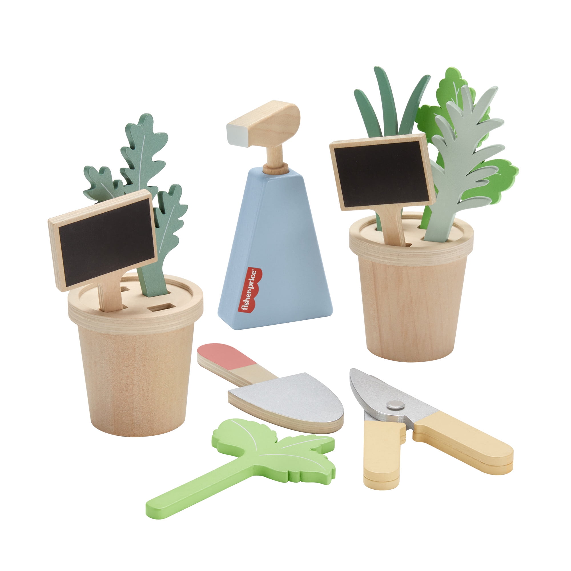 Fisher-Price Wooden Herb Garden and Tools Playset, 12 Wood Pieces for Preschool Pretend Play, 3Y+