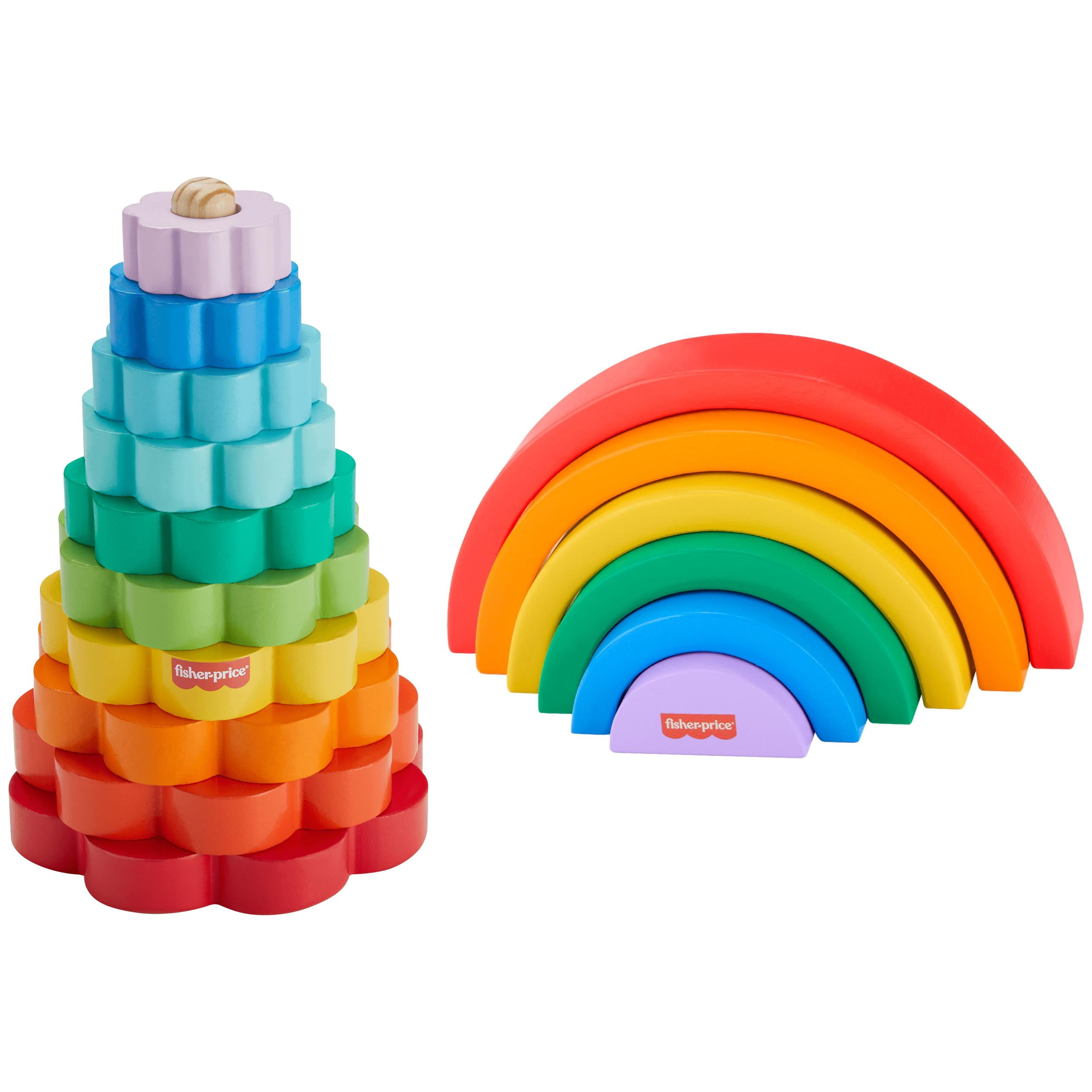 Fisher Price Wood Rainbow Stacking Toy Wood Nesting Building Toy