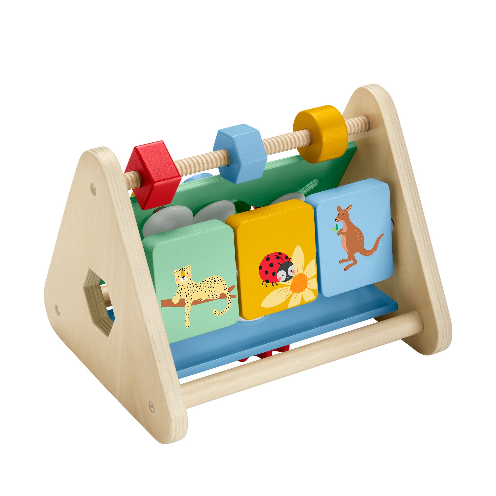 Fisher-Price Wooden Activity Triangle, 3-Sided Fine Motor Toy for