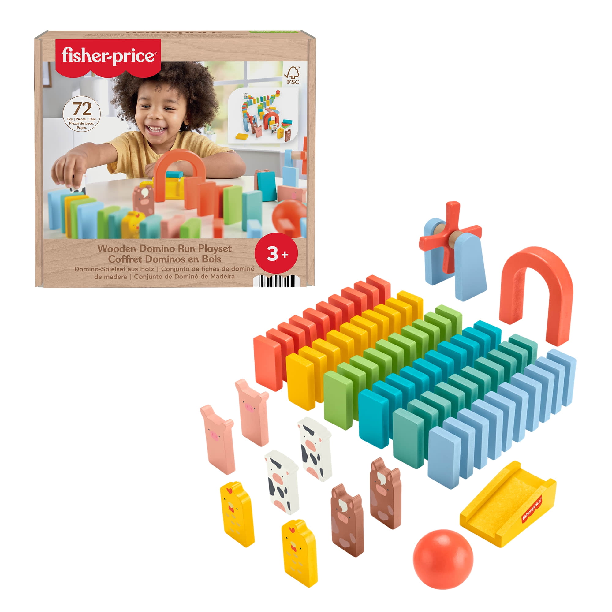 FisherPrice Wooden Domino Run Playset, Preschool Building Set Game, 72