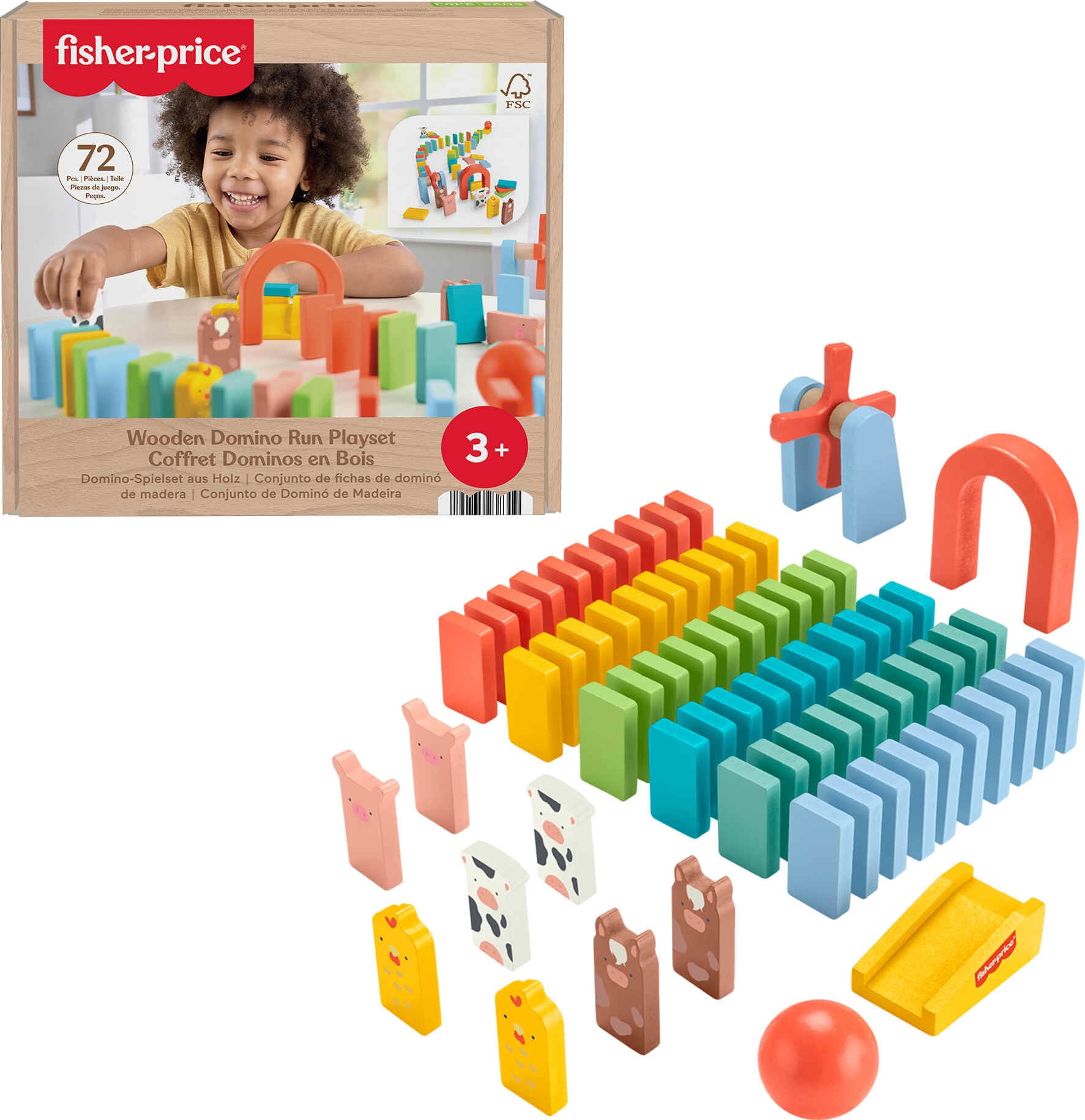 Fisher-Price Wooden Domino Run Playset, Preschool Building Set Game, 72 Wood Pieces, Ages 3+