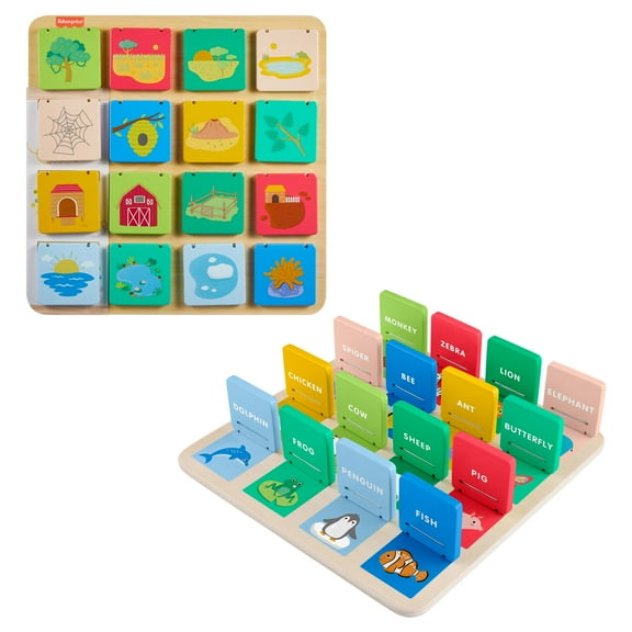Fisher-Price Wooden Flip & Reveal Busy Activity Board, Learning Toy for Toddlers 3+