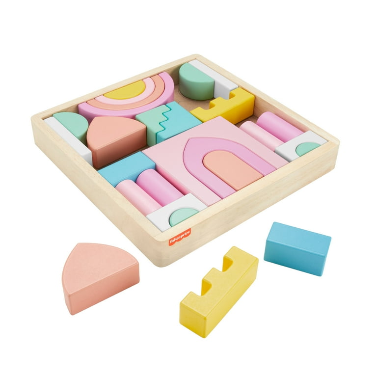 Fisher Price Wooden Pink Castle Building Block Set Stacking Pretend Play for Toddlers 2 28 Pieces