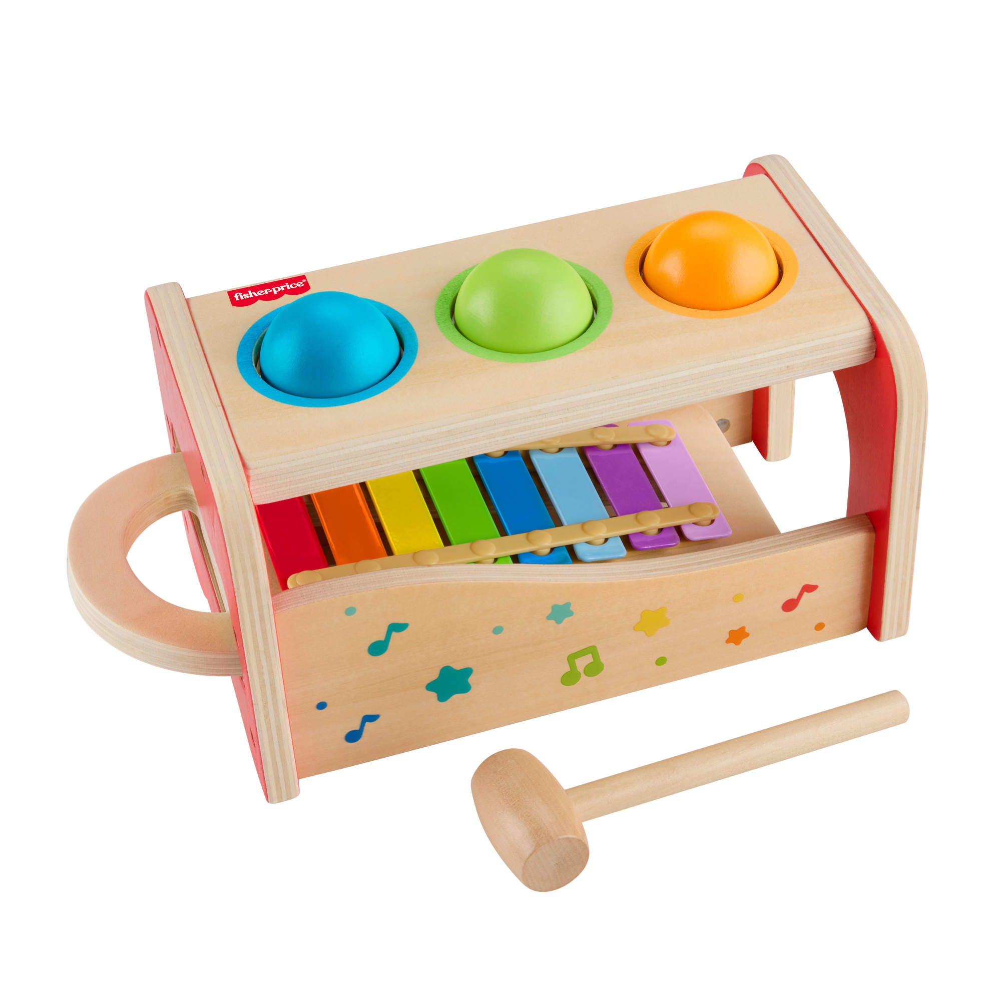Fisher-Price Wooden Pound & Tap Bench Xylophone Musical Instrument Toy for Toddlers 18+ Months, 6 Pc