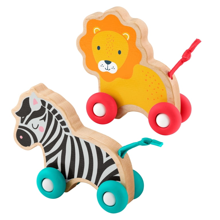 Fisher-Price Wooden Push Along Animals, Lion & Zebra Toy Vehicles