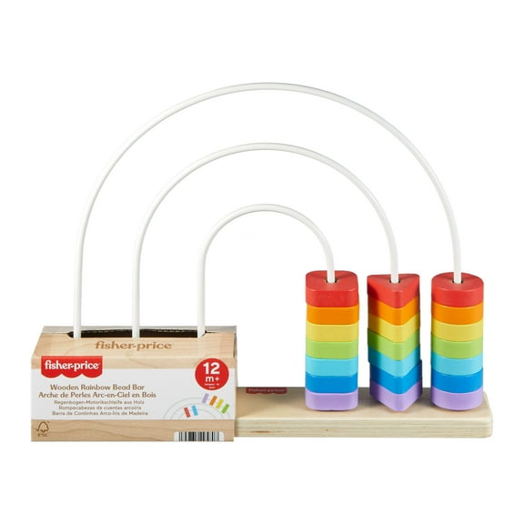 Fisher-Price Wooden Rainbow Bead Bar Maze, Baby & Toddler Developmental Toy, 1 Wood Piece, 1 year +