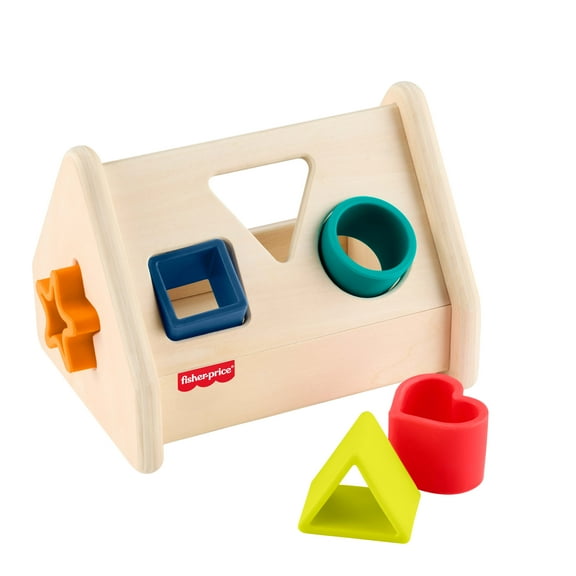 Fisher-Price Wooden Silicone Shape Sorter, Developmental Activity Toy with Wood Base for 6 Months +