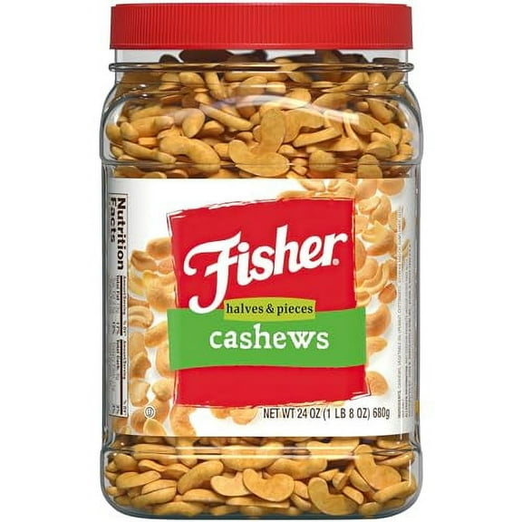 Fisher Snack Cashew Halves and Pieces, 24 Ounces, Roasted with Sea Salt, No Artificial Colors or Flavors