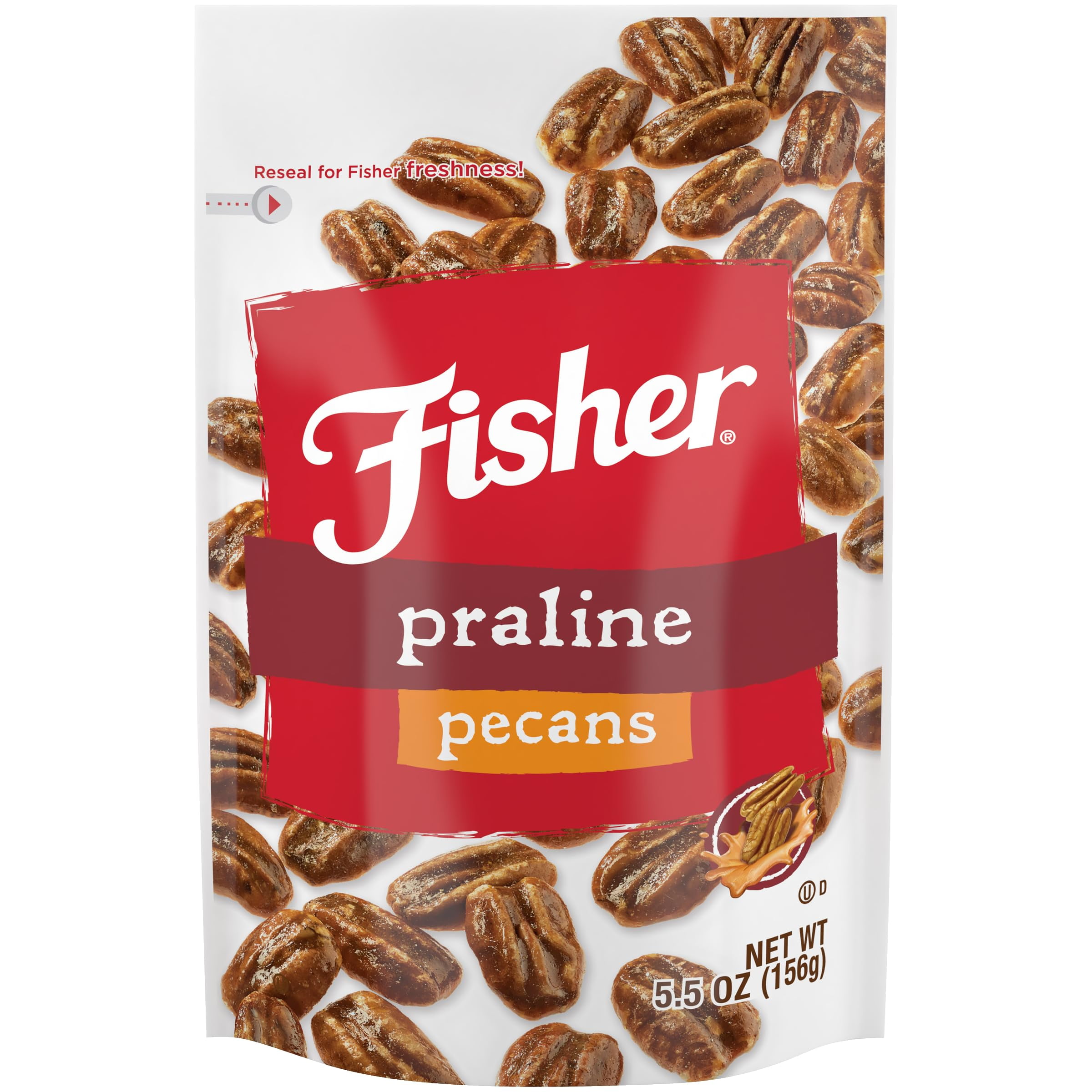 Fisher Snack Praline Pecans, 5.5 Ounces, NSD3&nbsp;Resealable Pouch, Made with Whole Mammoth Pecans