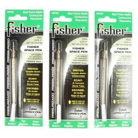Fisher Space Pen - 3 Pressurized Cartridges Green Ink Medium Point #SPR3