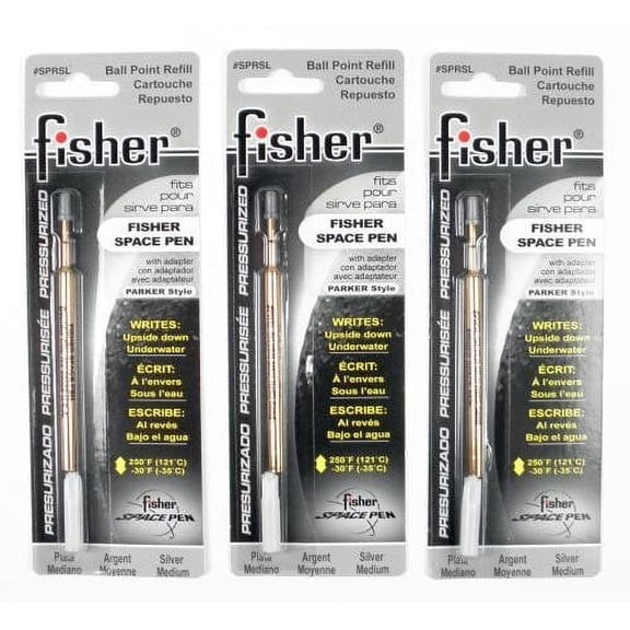 Fisher Space Pen - 3 Pressurized Cartridges Silver Ink Medium Point #SPRSL