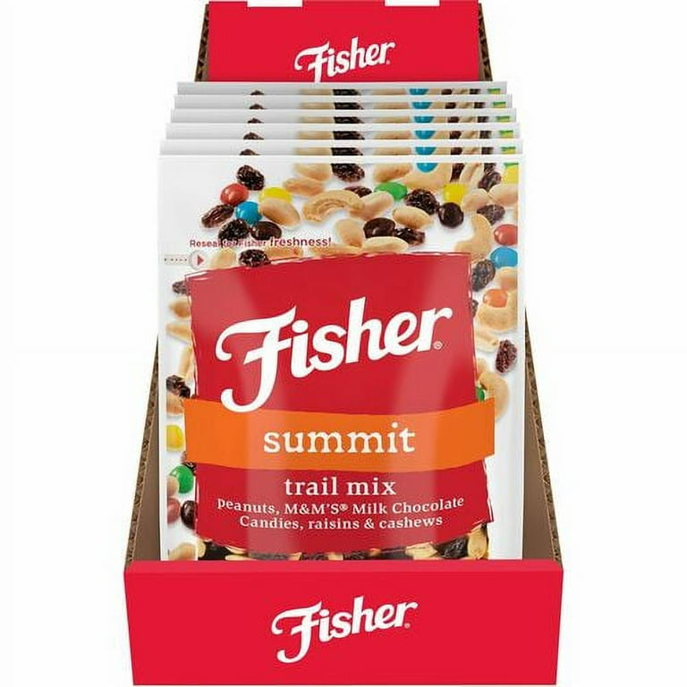 Fisher Summit Trail Mix - Resealable Bag - Peanut, Milk, Chocolate, Raisin, Cashew - 1 Serving Bag - 4 oz - 6 / Carton Fisher Summit Trail Mix - Resealable Bag - Peanut, Milk, Chocolate, Raisin, Cashew - 1 Serving Bag - 4 oz - 6 / Carton