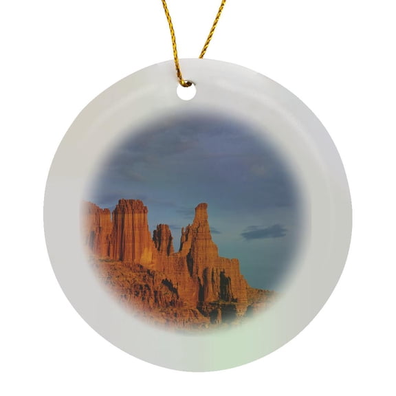 3drose, Fisher Towers in Evening Light Near Moab, Utah, Usa - Us45 Cha0294 - Chuck Haney, Circle Porcelain Ornament