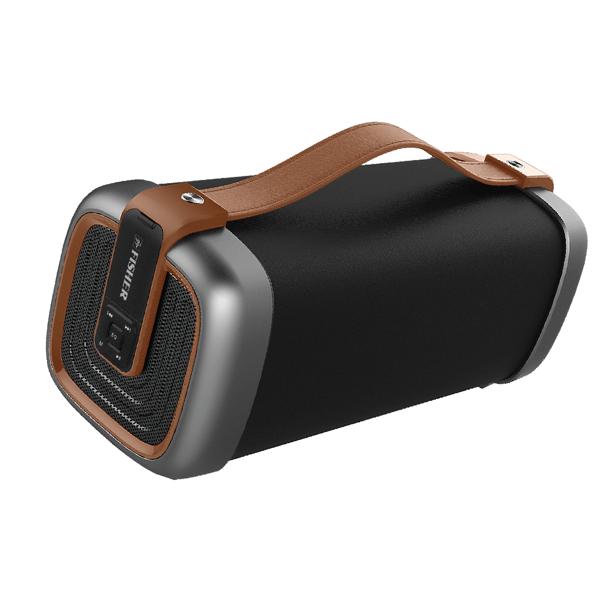 Fisher Traveler Wireless Outdoor Bluetooth Speaker, Portable Strap, Rubberized Exterior, Brown - image 1 of 6